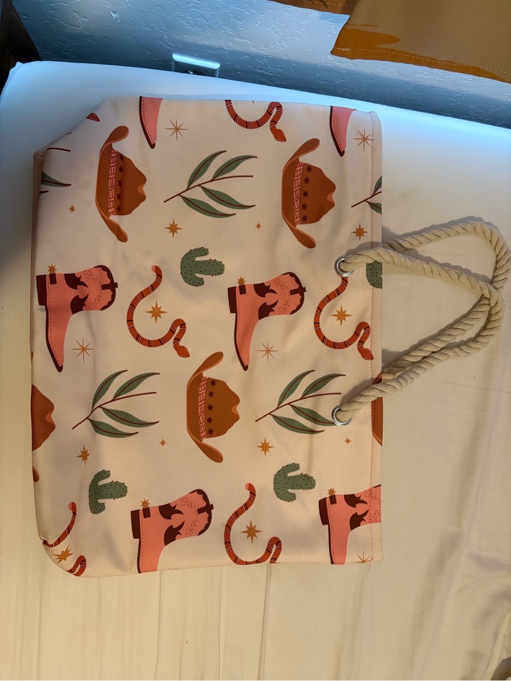 Pink Western Print Canvas Tote with Rope Handles